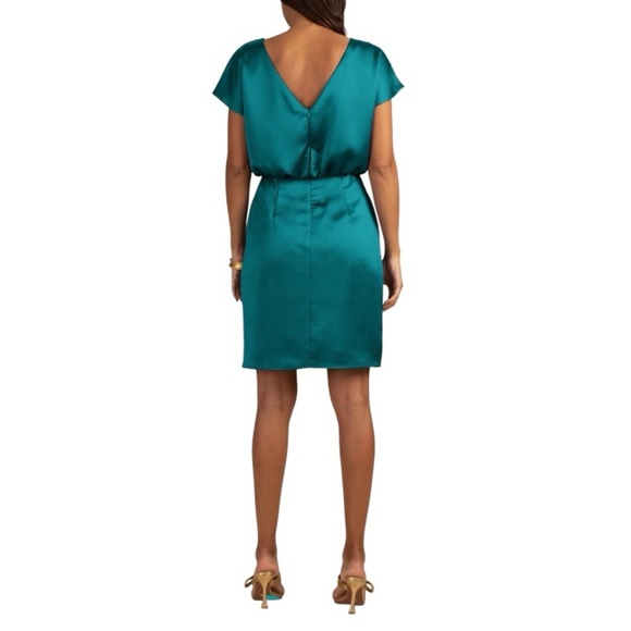 Trina Turk Amuse Satin Green Sleeveless Sheath Cocktail Party SZ Small new - Picture 3 of 8